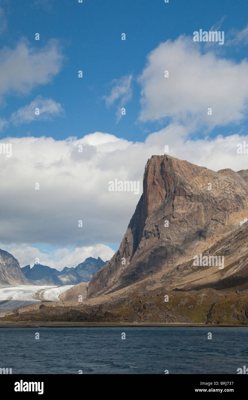 Grönland, Prinz Christian Sund (aka Prins Christian Sund). Zurückweichenden grönländischen Gletscher. Stockfoto