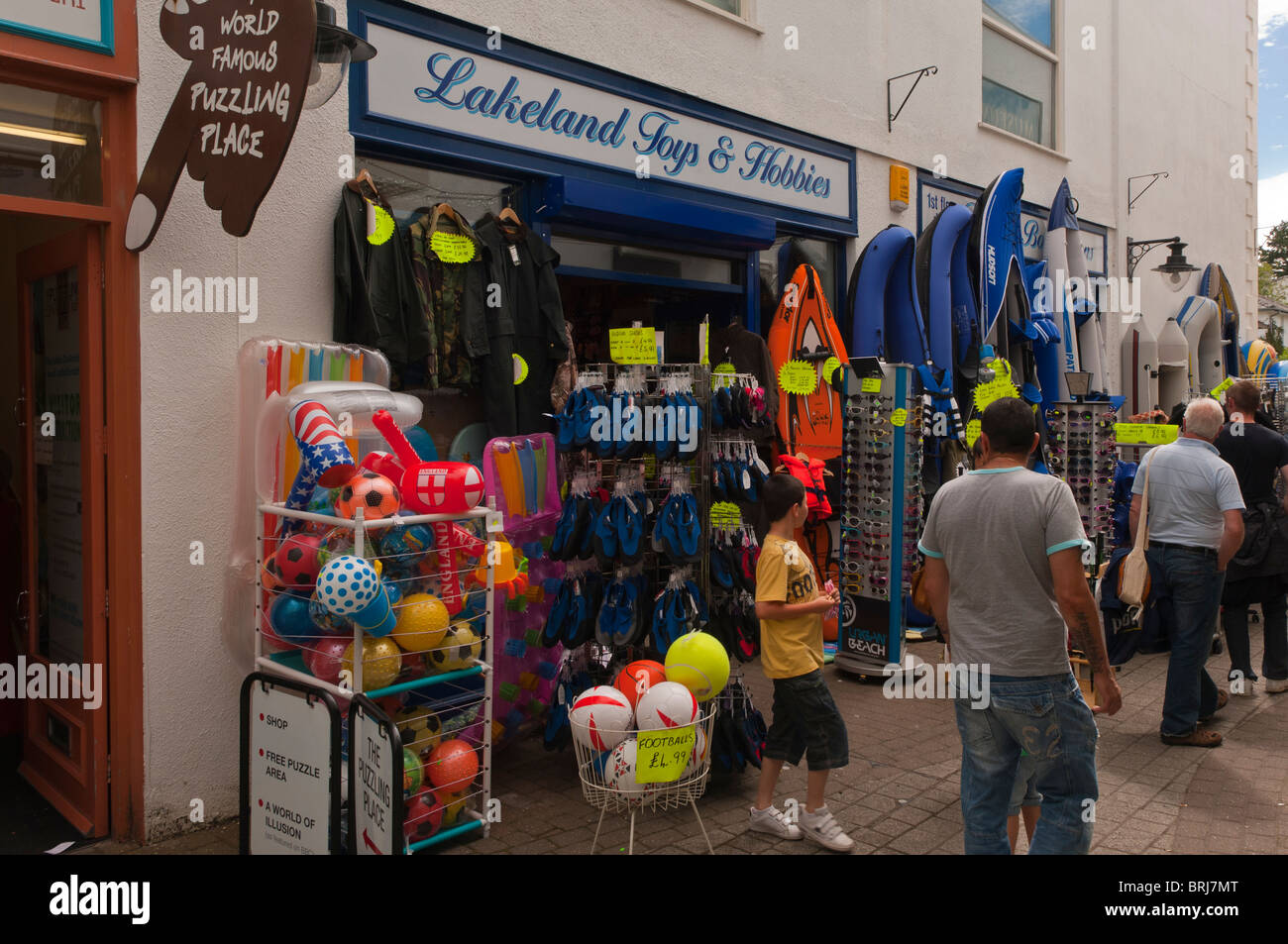 Der Lakeland Spielzeug & Hobbys Shop speichern in Keswick, Cumbria, England, Großbritannien, Uk Stockfoto