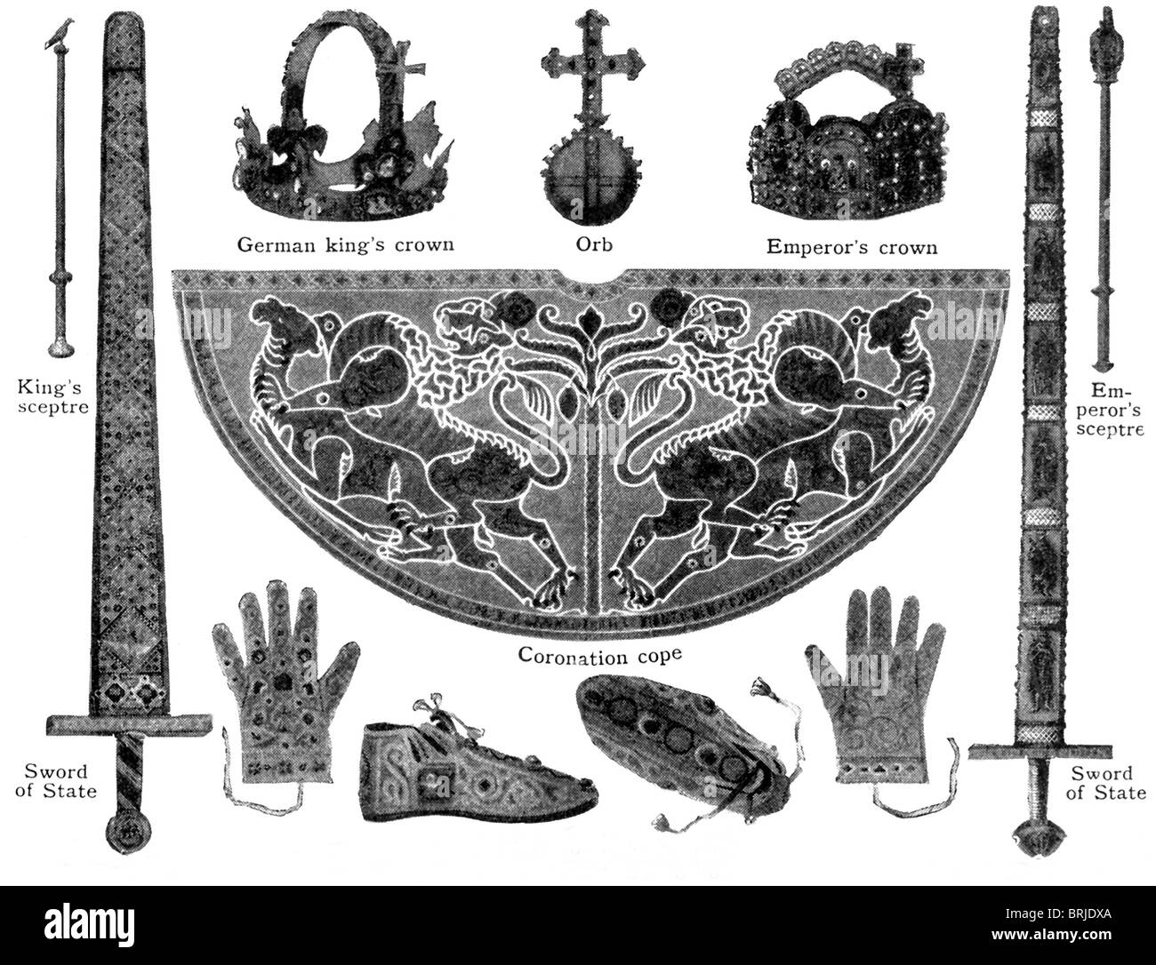 Heiligen Römischen Reiches Deutscher Nation in der späten A.D. 800er. trug die Insignien abgebildet. Stockfoto