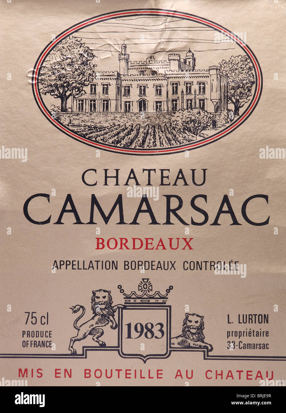 Bordeaux Wein Etikett Stockfoto