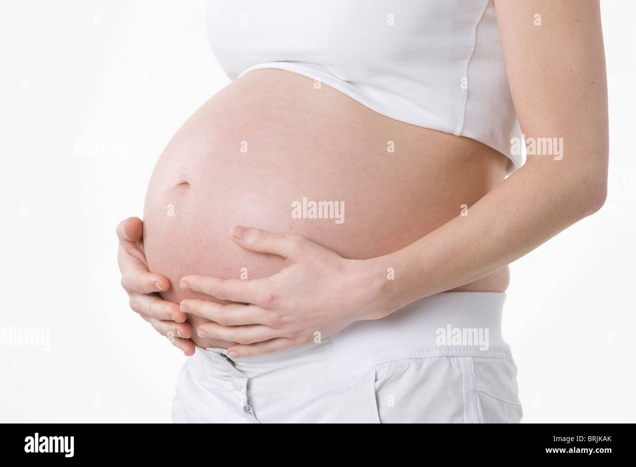 Nahaufnahme der schwangeren Frau Bauch Stockfoto