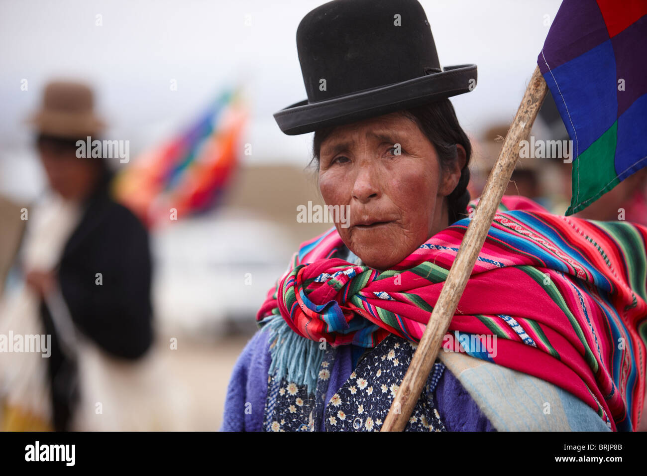 eine Frau an einer politischen Kundgebung, La Paz, Bolivien Stockfoto