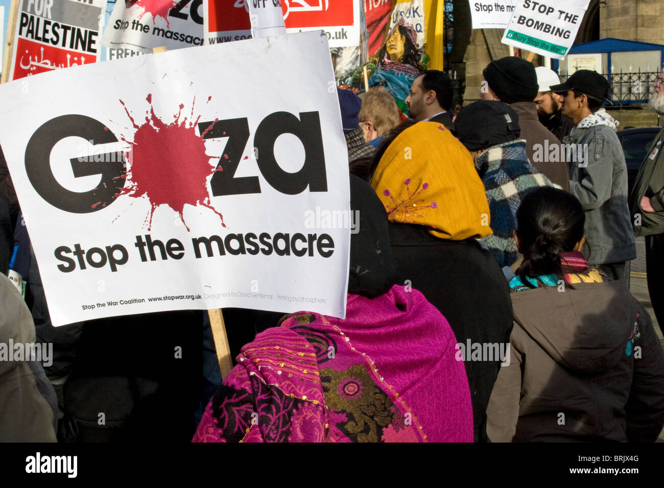 Demonstration gegen die Bombardierung von Gaza, Marktplatz, Bury, Greater Manchester, England, UK Stockfoto