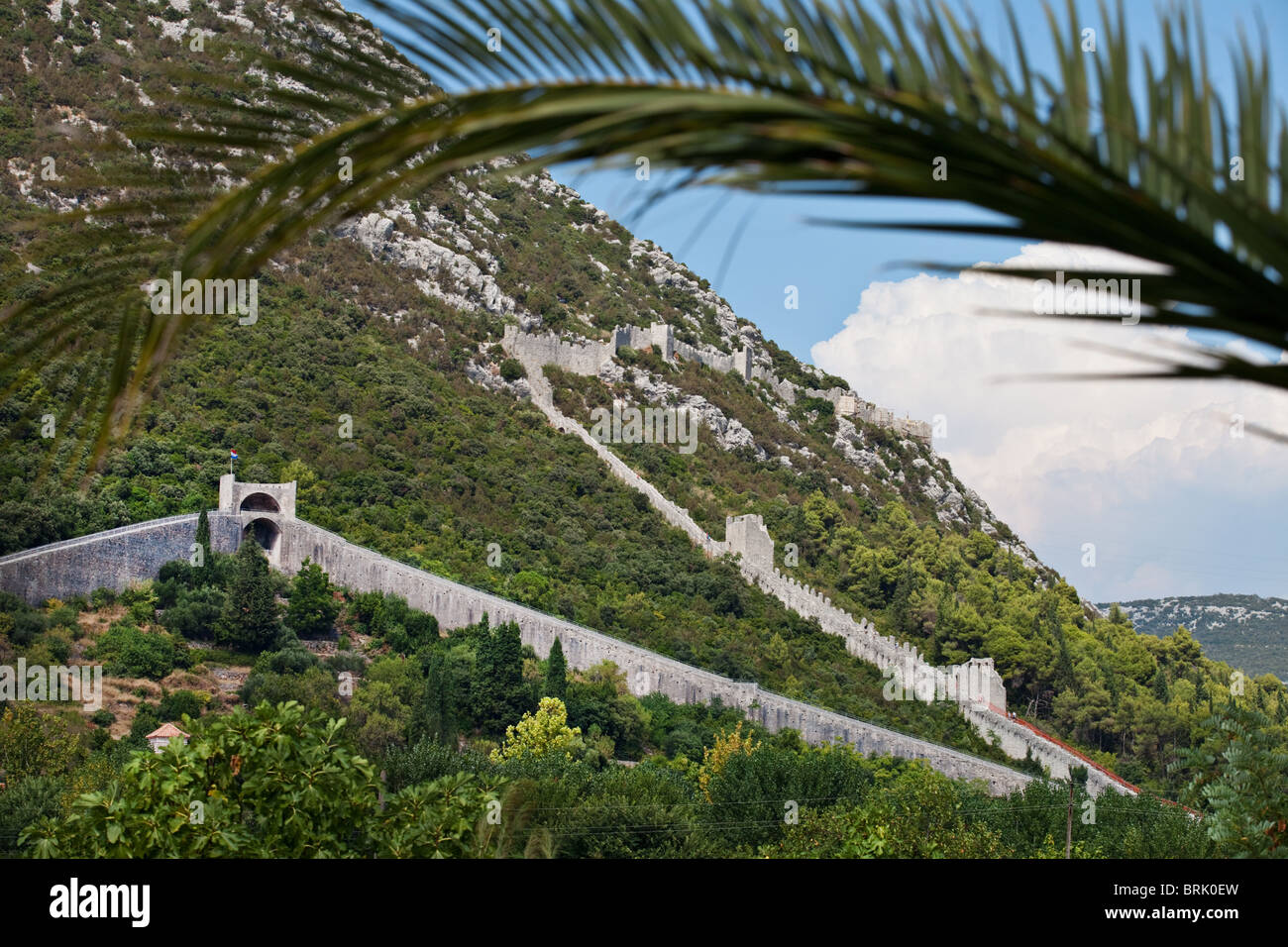 Die Wände aus Stein, defensive Steinmauern aus dem 15. Jahrhundert, Peljesac, Kroatien Stockfoto