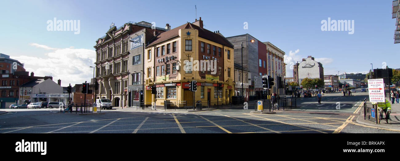 Blick auf das rosa Dreieck Schwulenviertel in Newcastle City Centre, Nord-Ost-England. Stockfoto