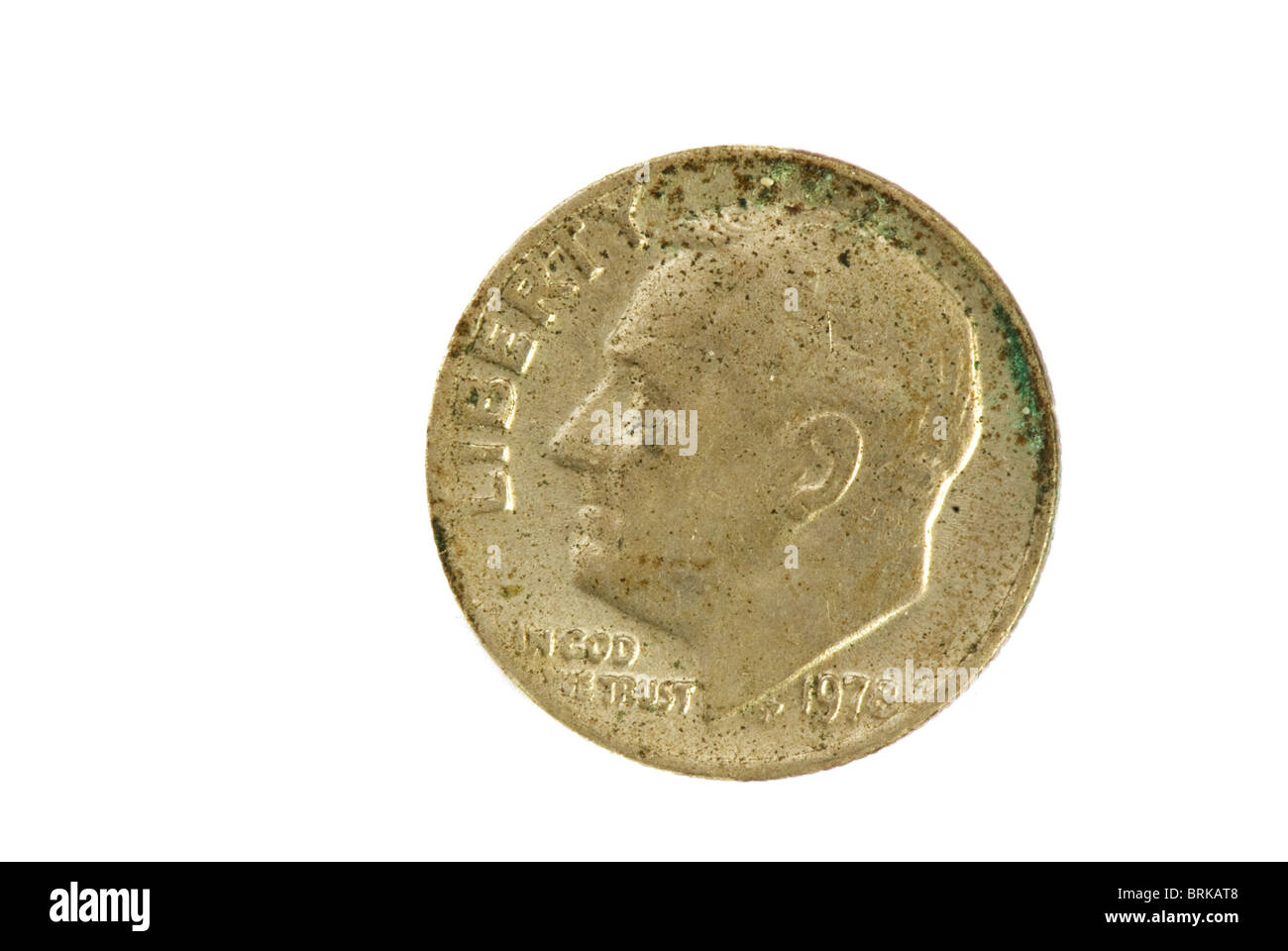 Alte Silber Roosevelt Dime isoliert auf weiß Stockfoto