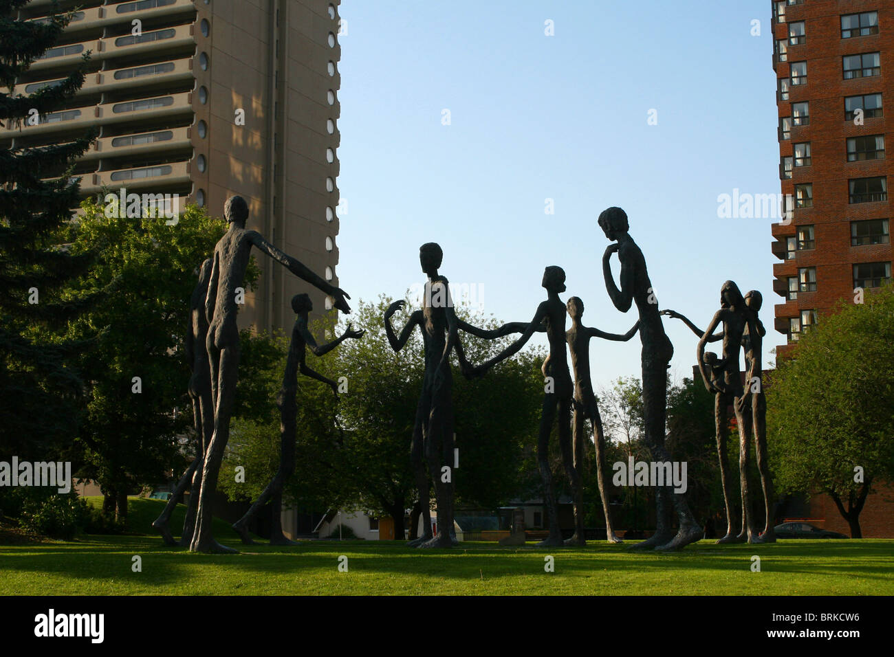 Familie Mann Statuen in Calgary, Alberta, Kanada Stockfoto