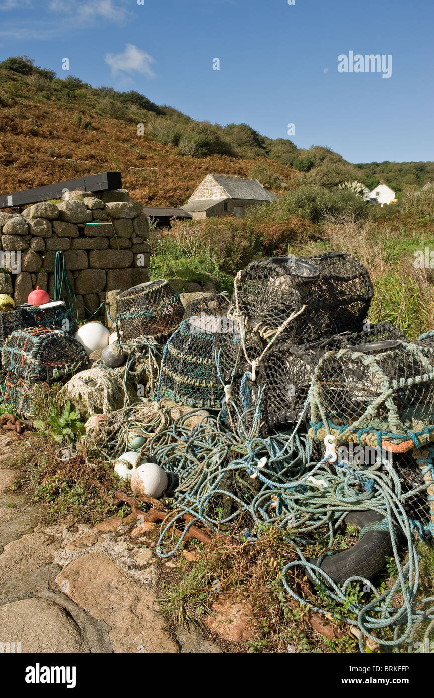 Hummer und Krabben TÖPFE Töpfe an Penberth in Cornwall. Stockfoto