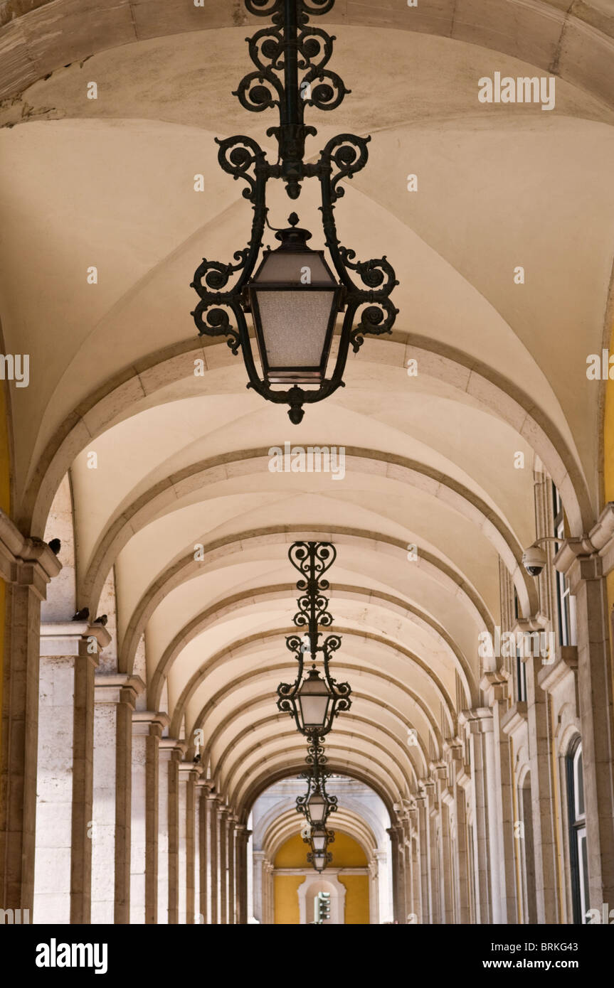 Praça Comercio Arcade Lissabon Portugal Stockfoto