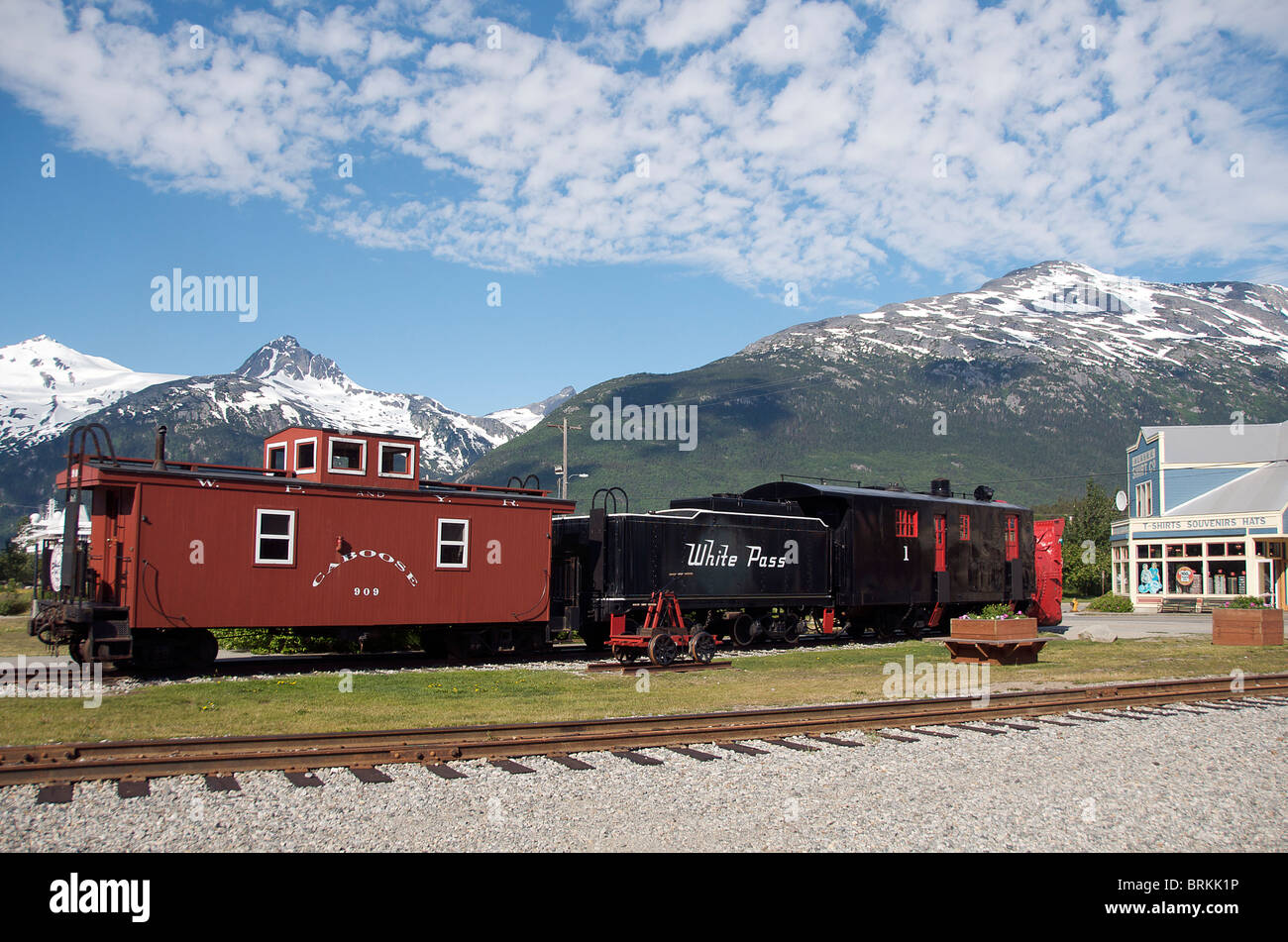 Old White Pass Lok und Wagen Skagway Inside Passage Alaska USA Stockfoto