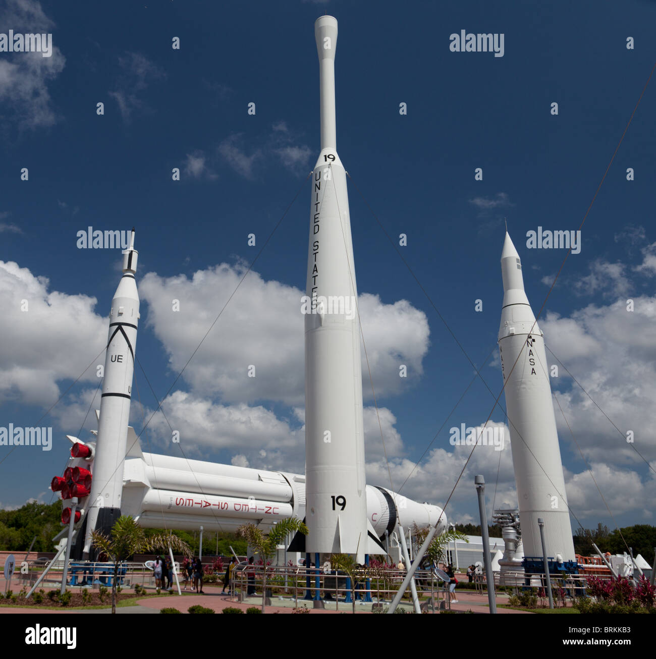 Rocket Garden am Kennedy Space Center in Orlando, Florida Stockfoto