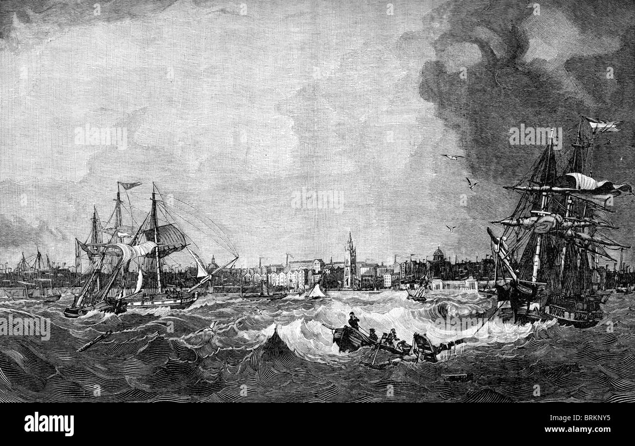 Vintage Gravur von Liverpool im Jahre 1836 aus einem Gemälde von S Walters Stockfoto