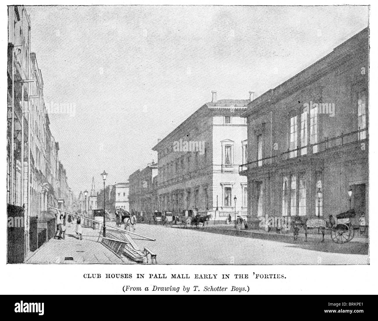 Clubhäuser in Pall Mall, London in den frühen 1840er Jahren. Pall Mall ist bekannt als Heimat zu verschiedenen Gentlemen Clubs. Stockfoto