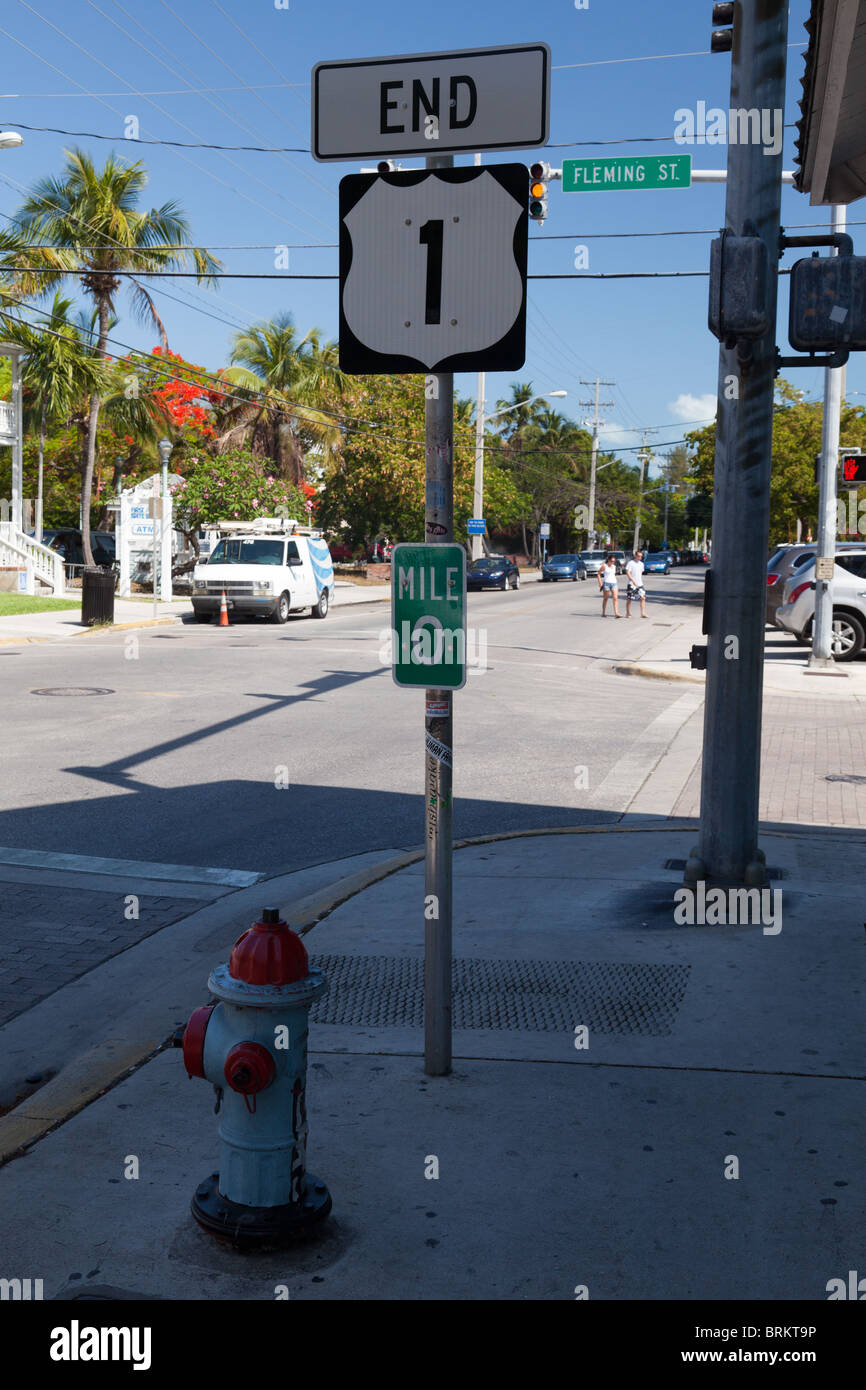 Meilenstein Null am US Highway 1 in Key West Florida Stockfoto