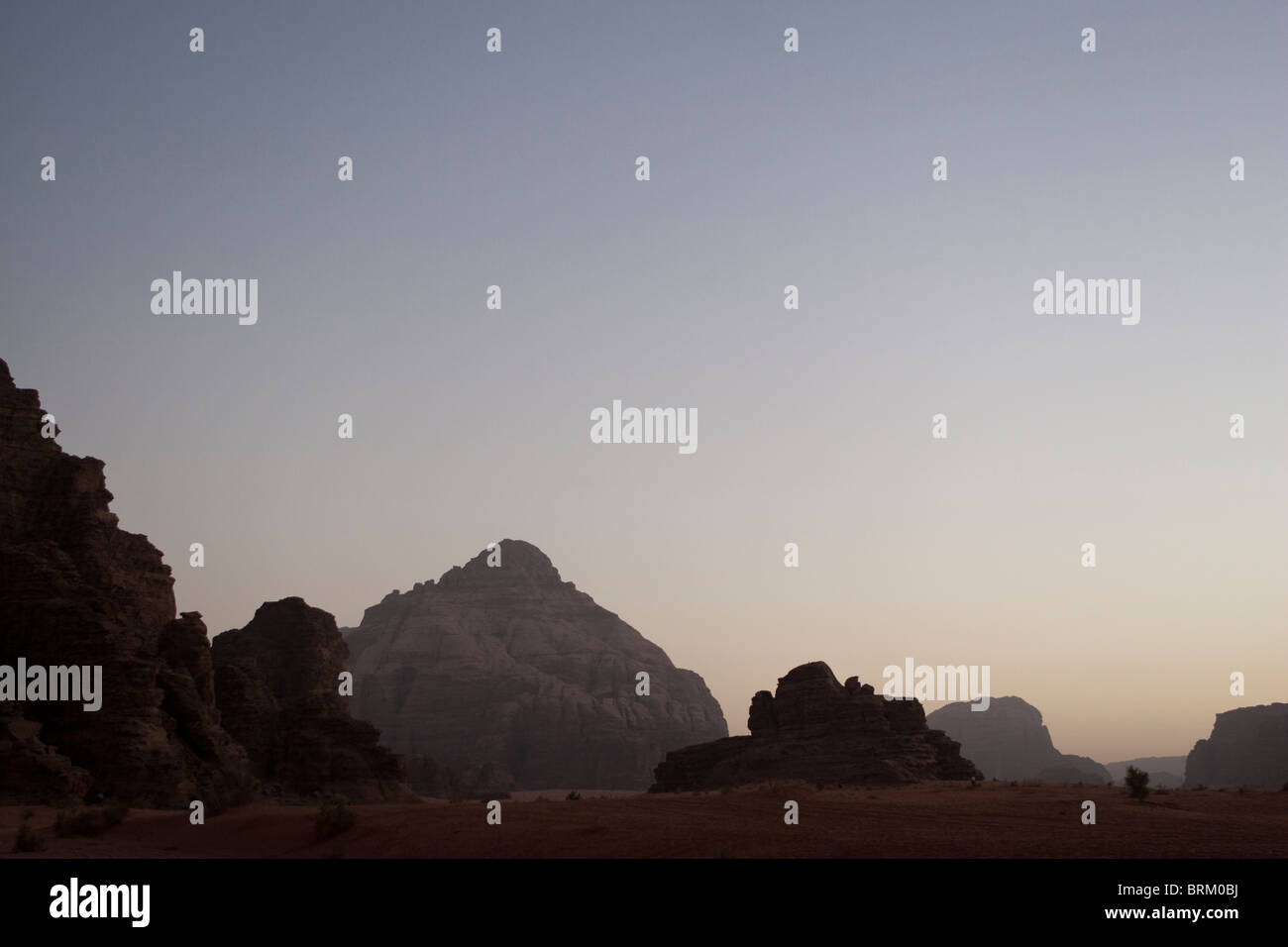 Sonnenuntergang, Wadi Rum, Jordanien. Stockfoto