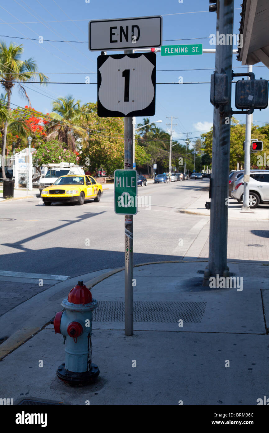 Meilenstein Null am US Highway 1 in Key West Florida Stockfoto