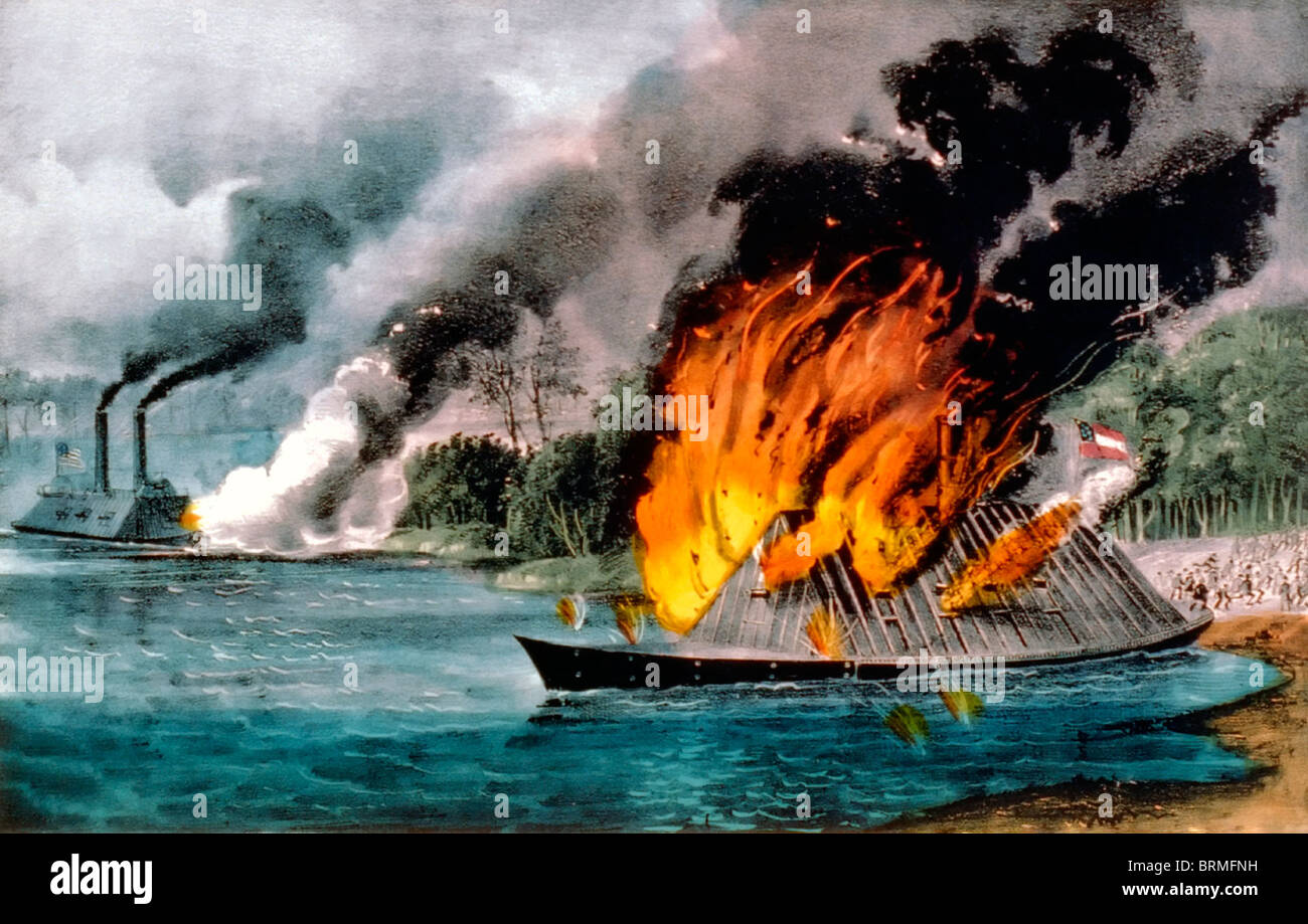 Zerstörung des Rebel Ram Arkansas in der Nähe von Baton Rouge, Louisiana 4. August 1862 während USA Bürgerkrieg Stockfoto