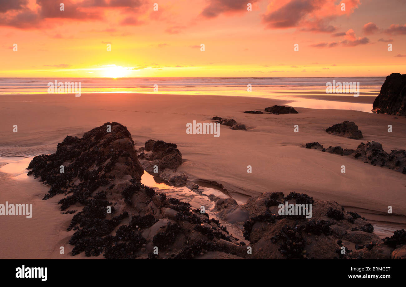 Sandymouth Bay Sunset, North Cornwall, England, UK Stockfoto