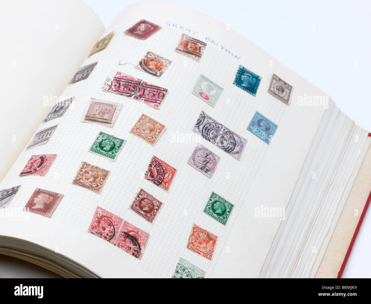 Eine Sammlung von alten Englisch Briefmarken Stockfoto