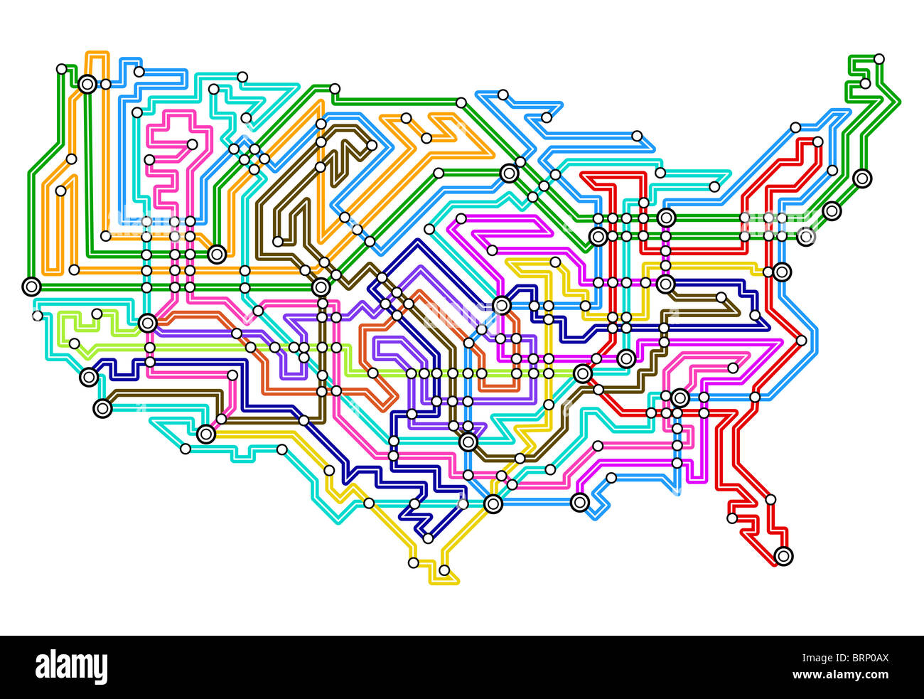Karte der USA in u-Bahn Kartenstil illustriert Stockfoto