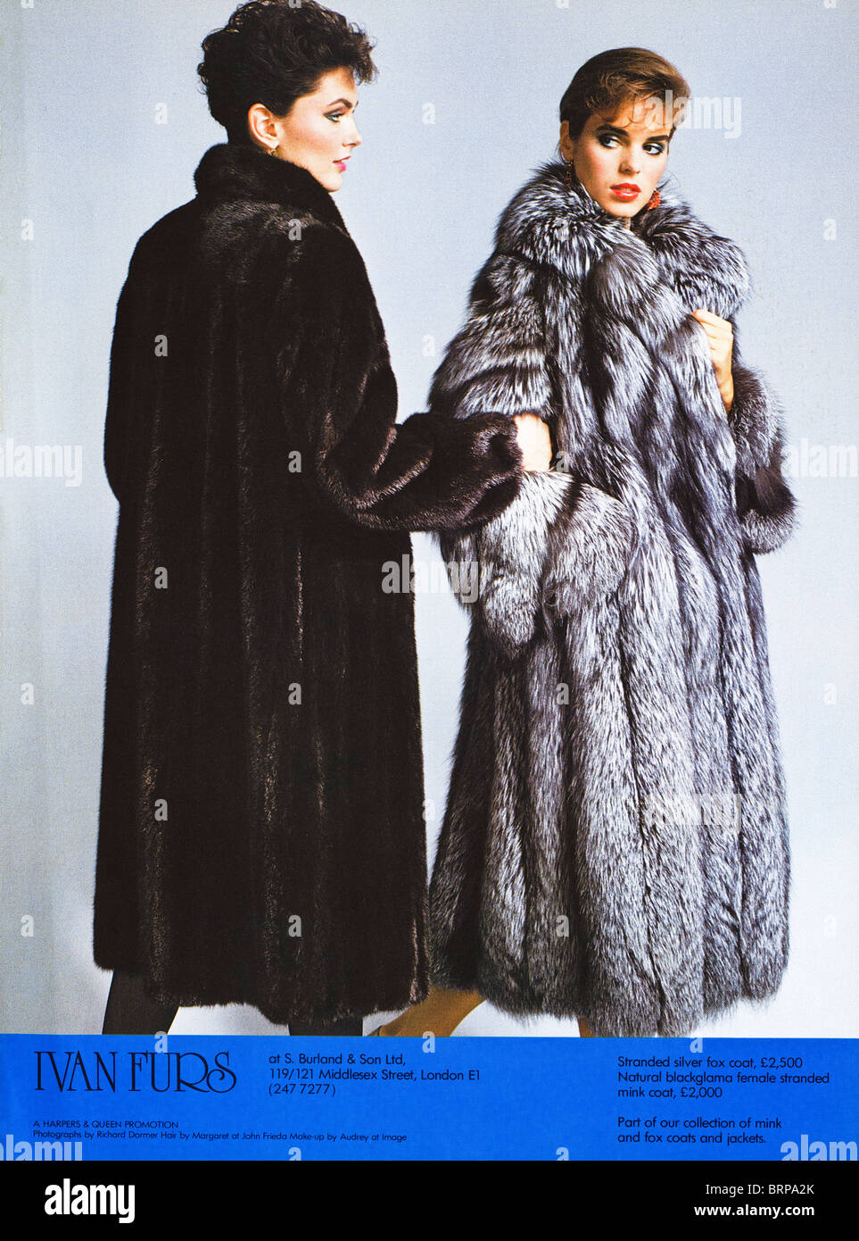 Ivan Pelze Kürschner Farbe Anzeige in englischen Modemagazin ca. 1983 Stockfoto