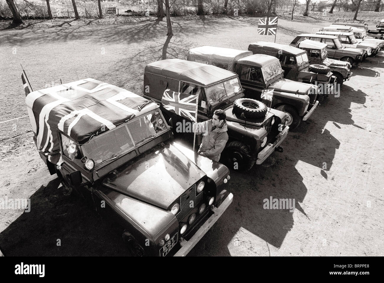 Land Rover an einer Protestkundgebung vor der BMW-Übernahme von Rover Autos. Stockfoto