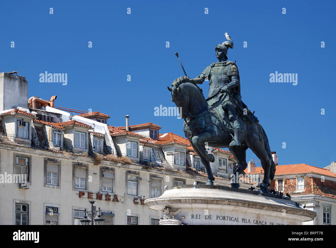Praça Da Figueira Platz - Lissabon - Lisboa - Baixa - Reiterstandbild von Dom João - Detail - Portugal Stockfoto