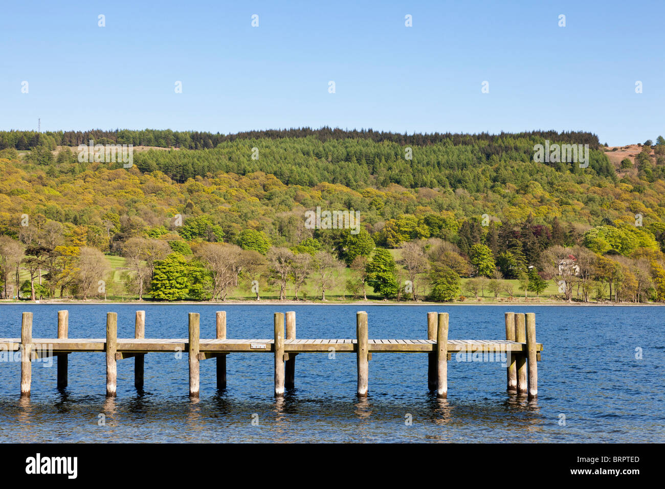 Holzsteg auf einem See England UK Stockfoto