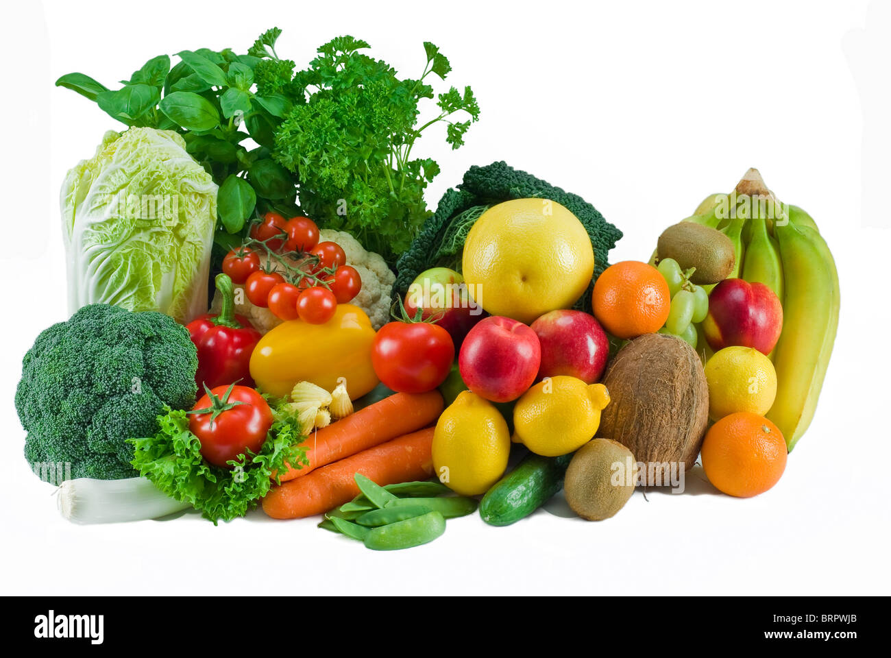 Verschiedene Obst und Gemüse auf dem weißen Hintergrund - isoliert Stockfoto