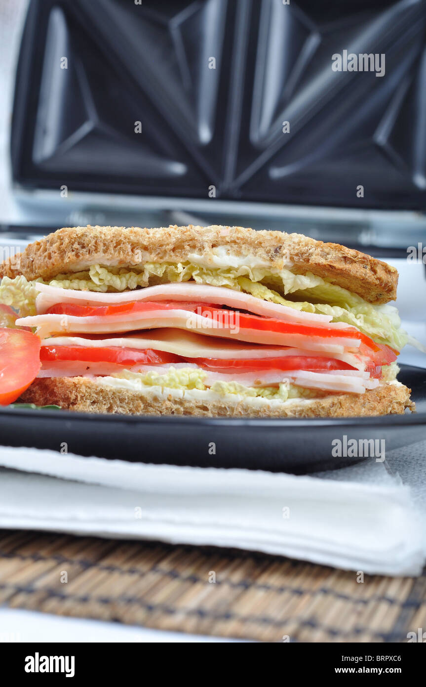 Frisch und lecker klassische Clubsandwich mit Toaster Stockfoto