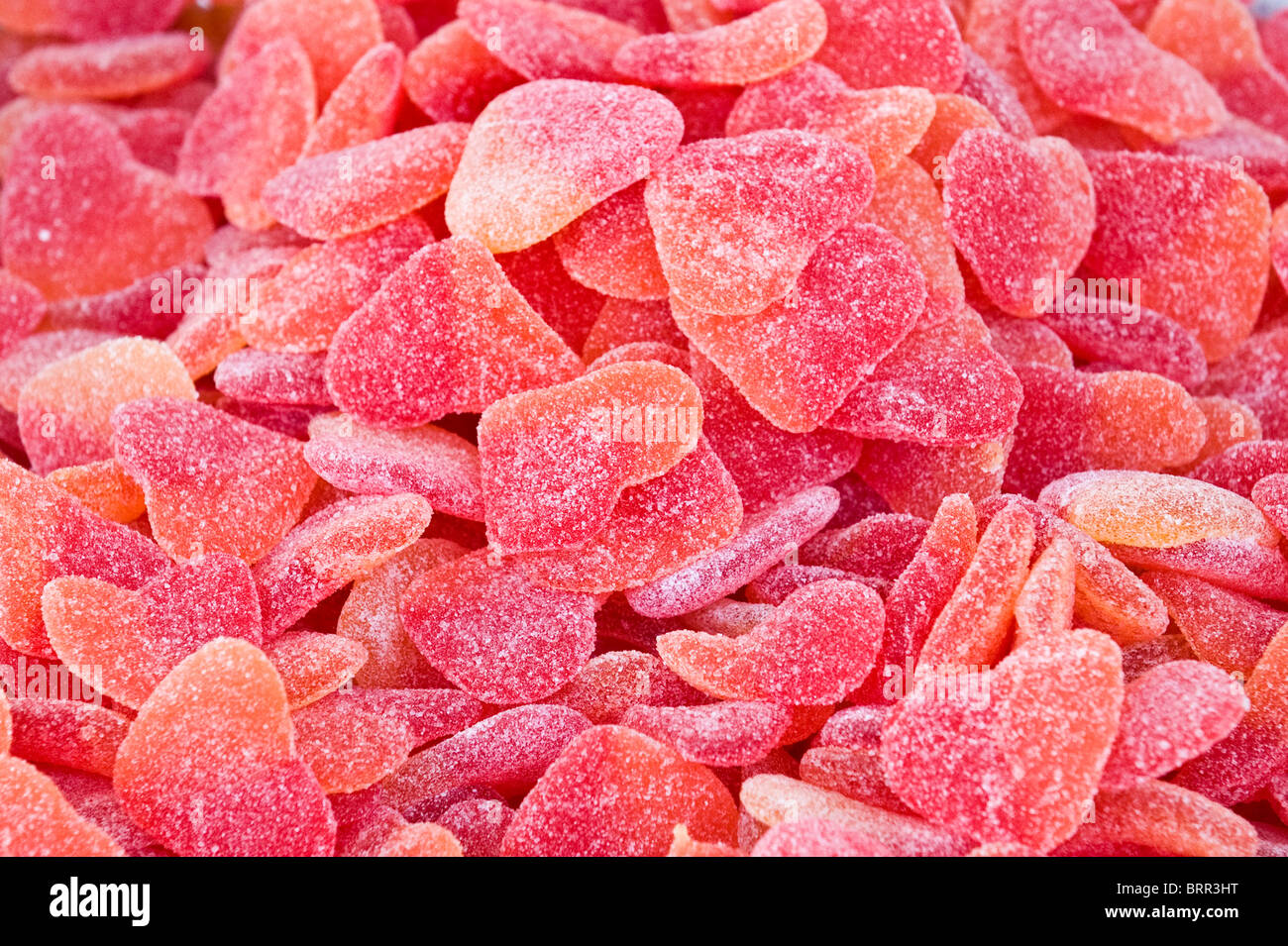 Nahaufnahme von rosa Herzform Gelee-Bonbons Stockfoto
