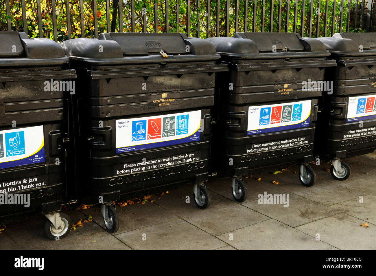 Westminster City Council Recycling-Behälter, London, England, UK Stockfoto