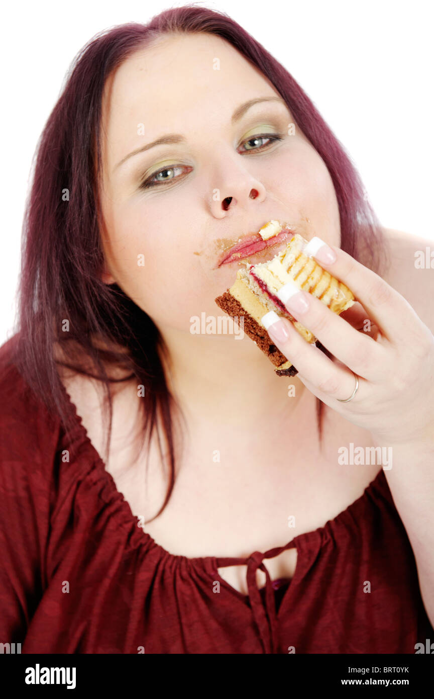 Junge Fette Frau Die Ein Stück Kuchen Essen Stockfoto Bild 31875079 Alamy