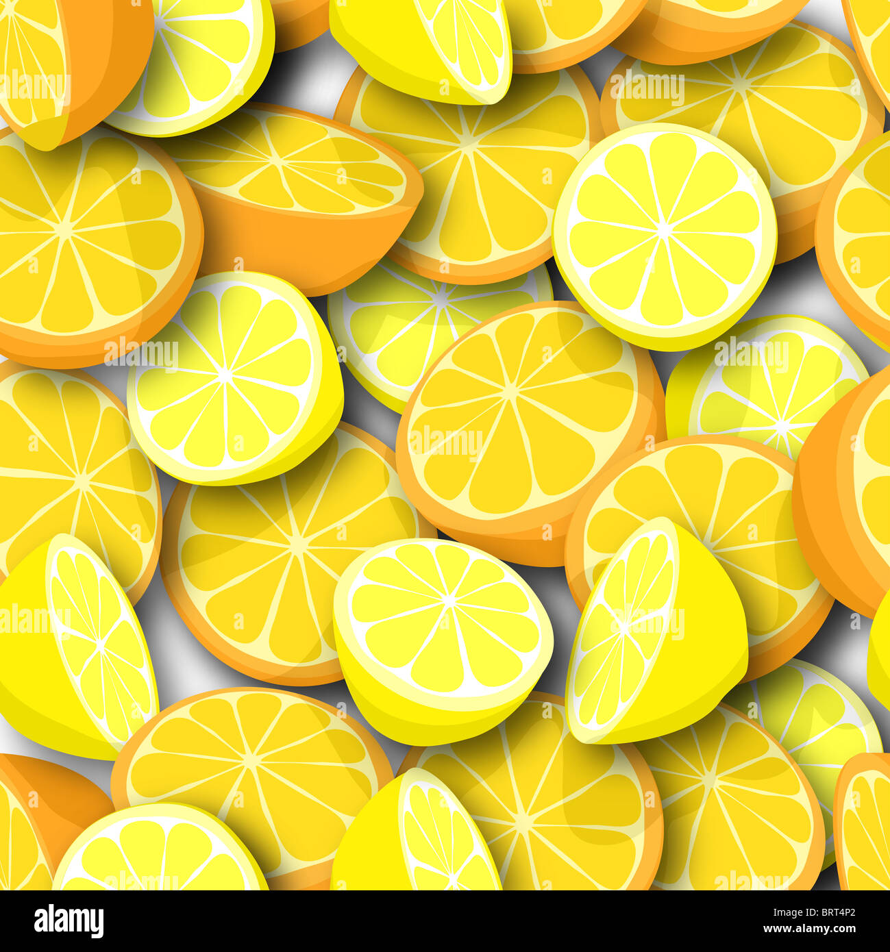 Nahtlose Kachel von fallenden Zitronen und Orangen Stockfoto