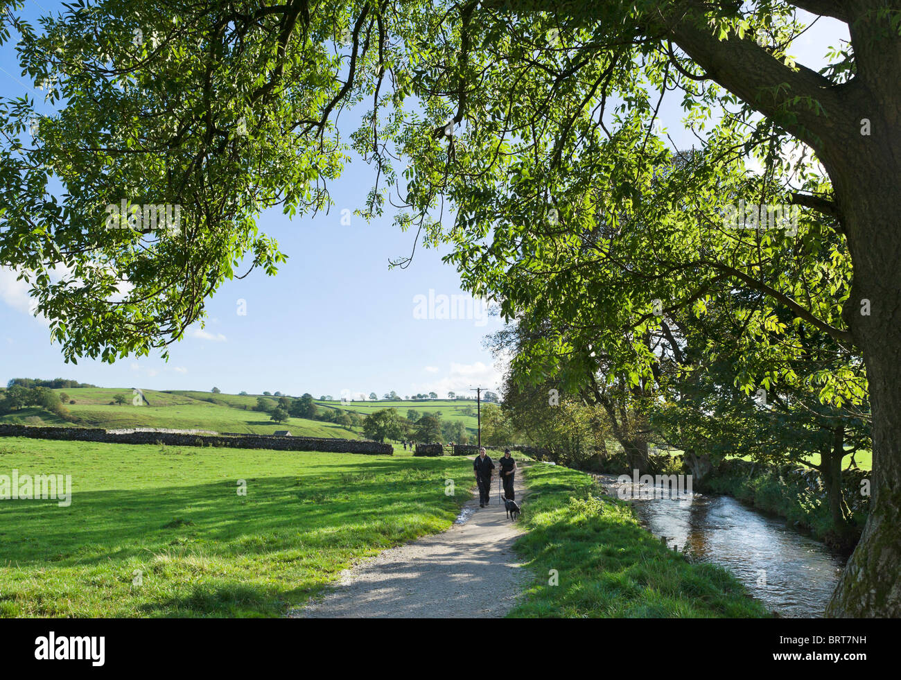 Malham Beck in das Dorf von Malham, Wharfedale, Yorkshire Dales National Park, England, UK Stockfoto