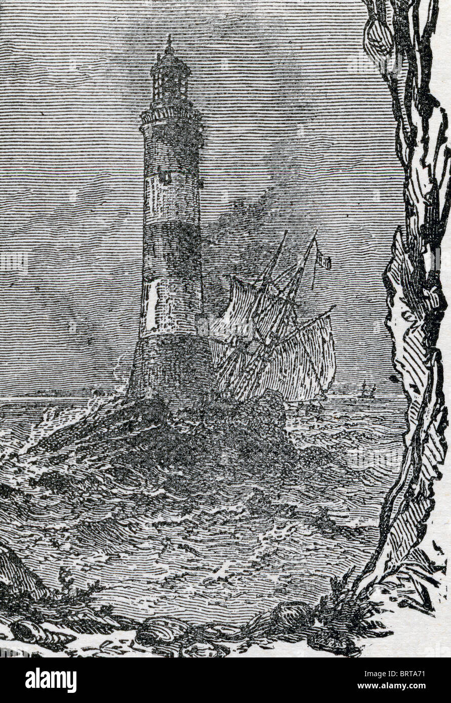 100 Jahre alte Lithographie von Leuchtturm Stockfoto