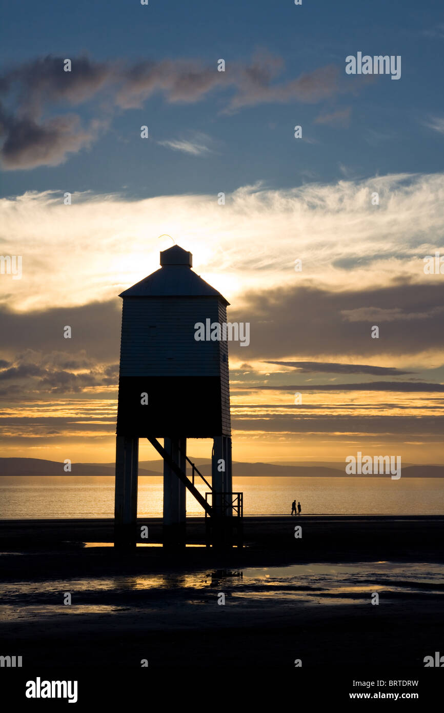 Abendlicht am unteren Strand Leuchtturm am Burnham-on-Sea Stockfoto