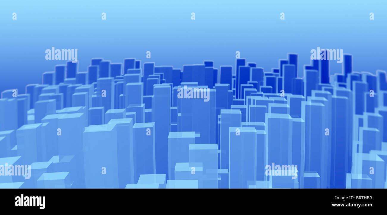 3D Abbildung einer abstrakten blau Stadtbild. Stockfoto