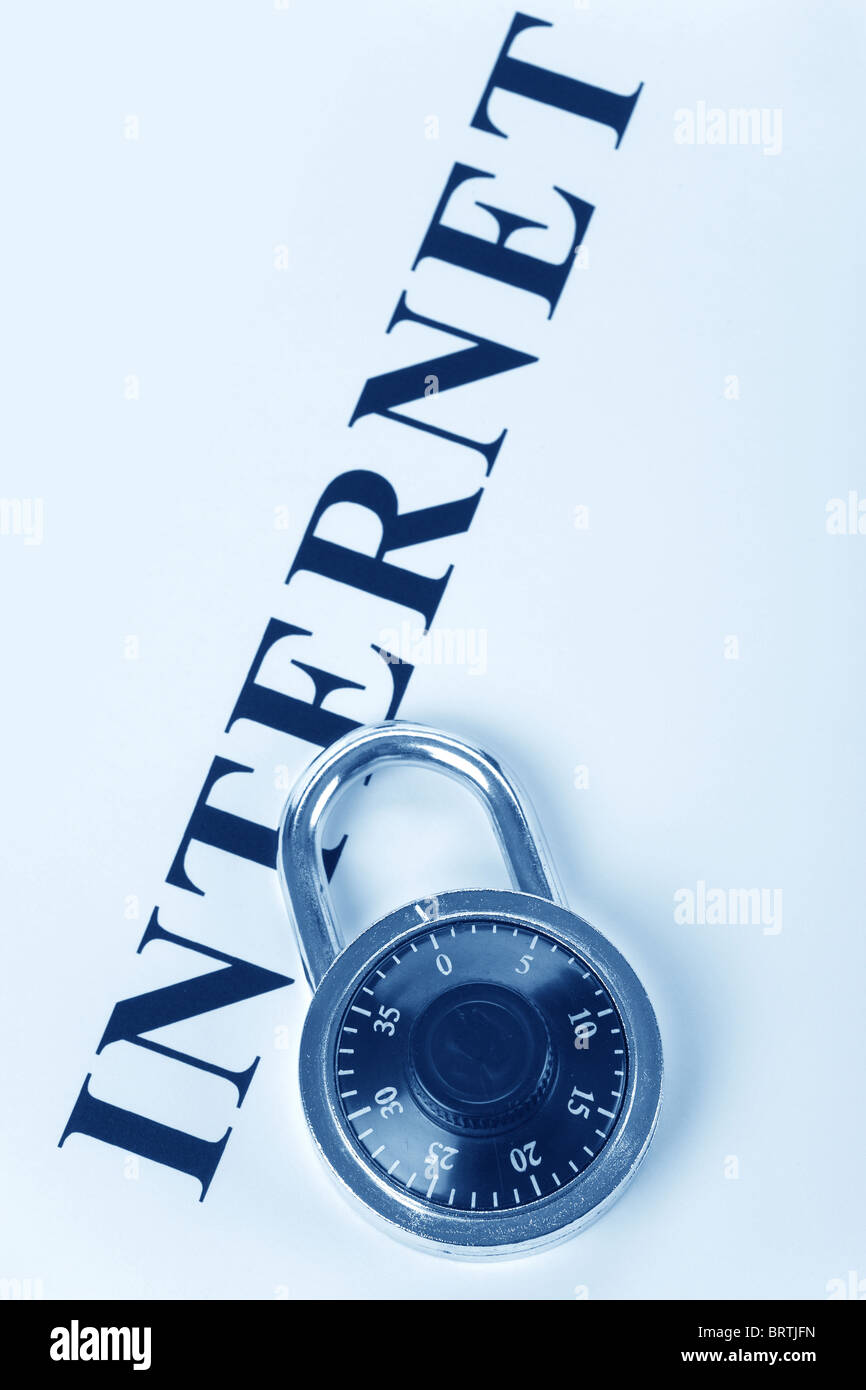 Headline, Internet und Lock, Konzept von Internet security Stockfoto