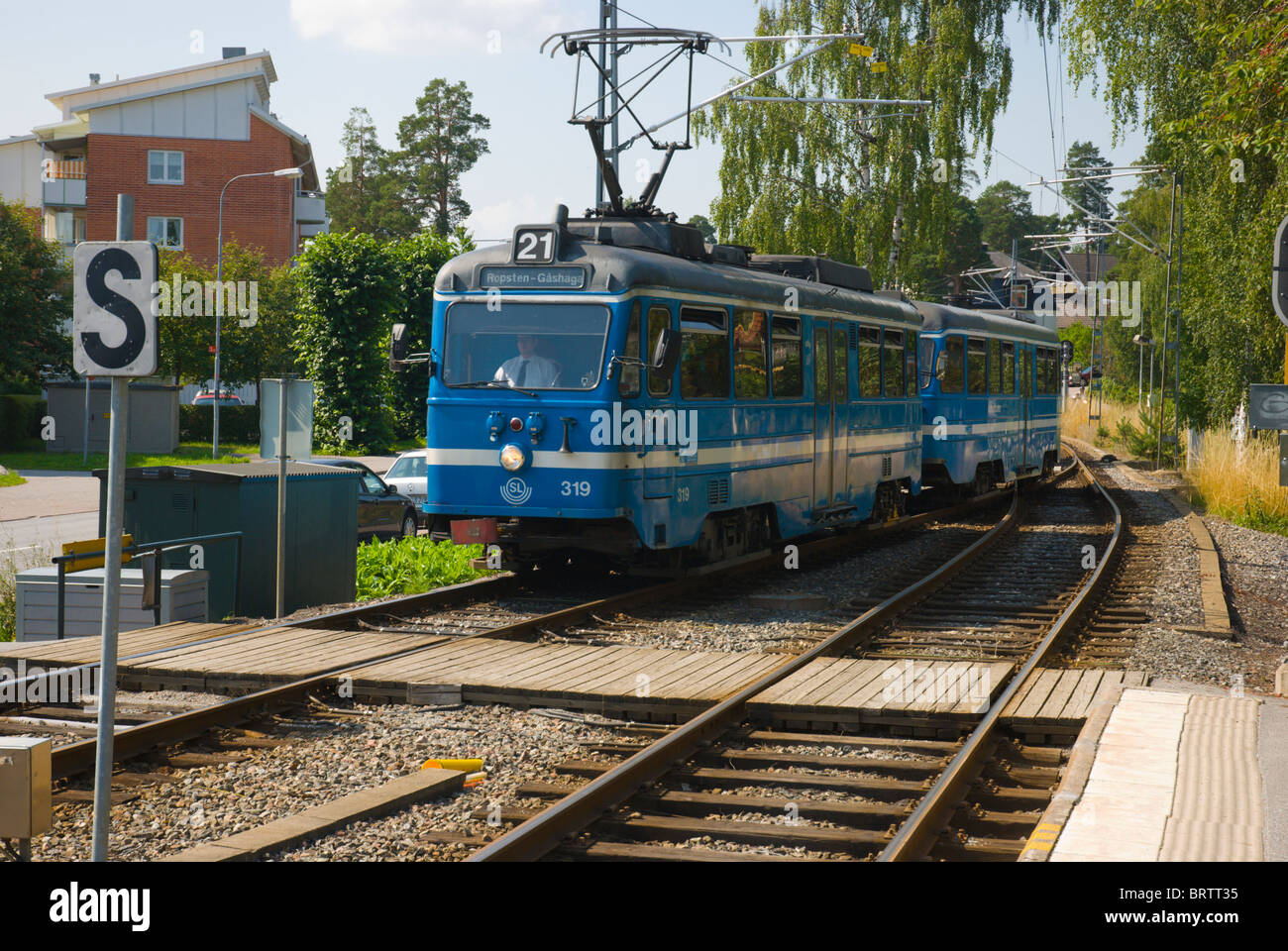 Lidingöbanan Zug auf Insel Lidingö außerhalb von Stockholm Schweden Europa Stockfoto