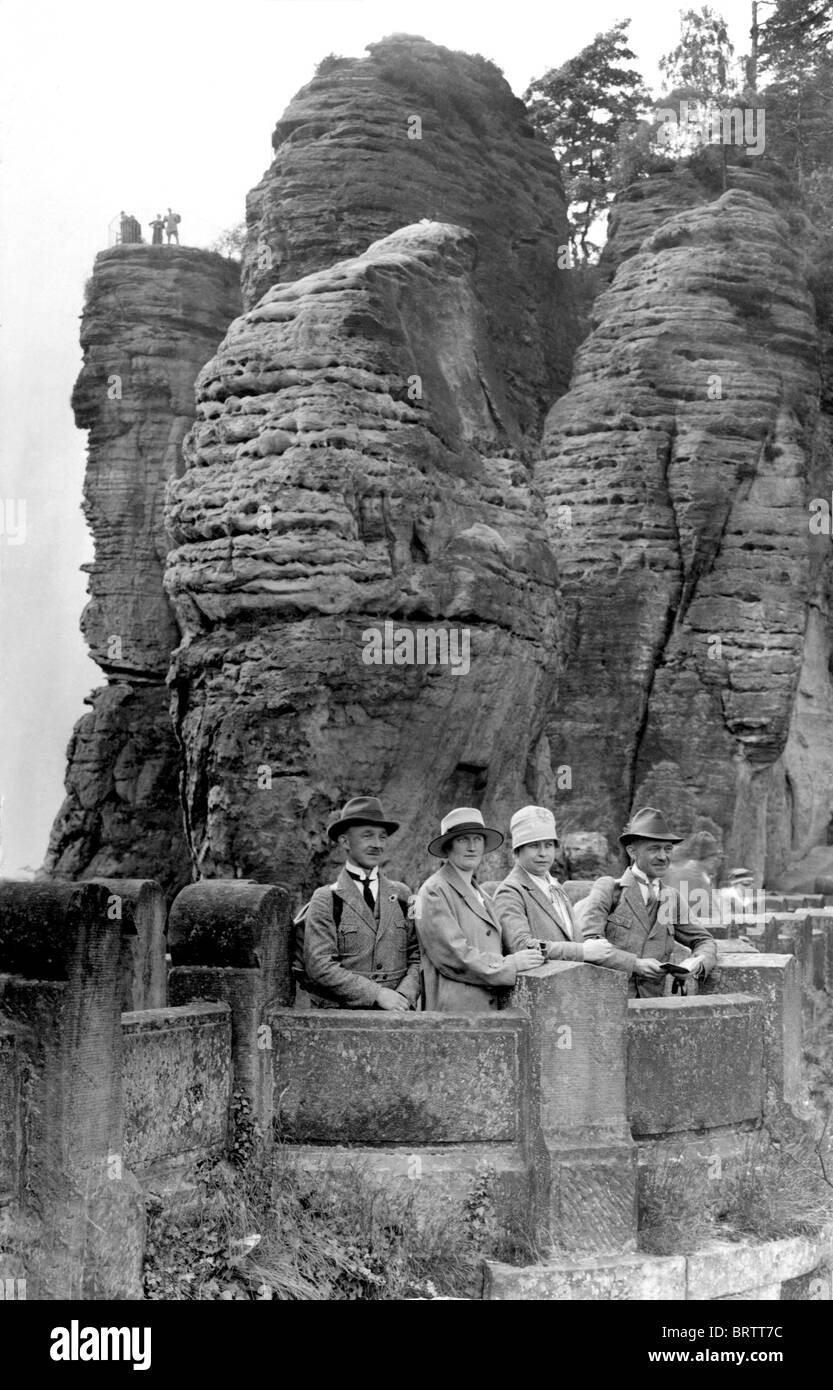 Ausflug in die Sächsische Schweiz, Geschichtsbild, ca. 1930, Sachsen, Deutschland, Europa Stockfoto