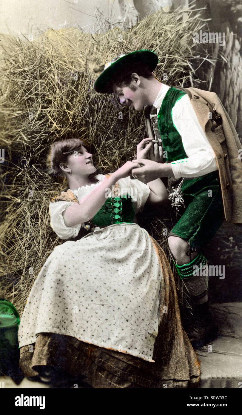 Flirten in Bayern, Geschichtsbild, ca. 1910 Stockfoto