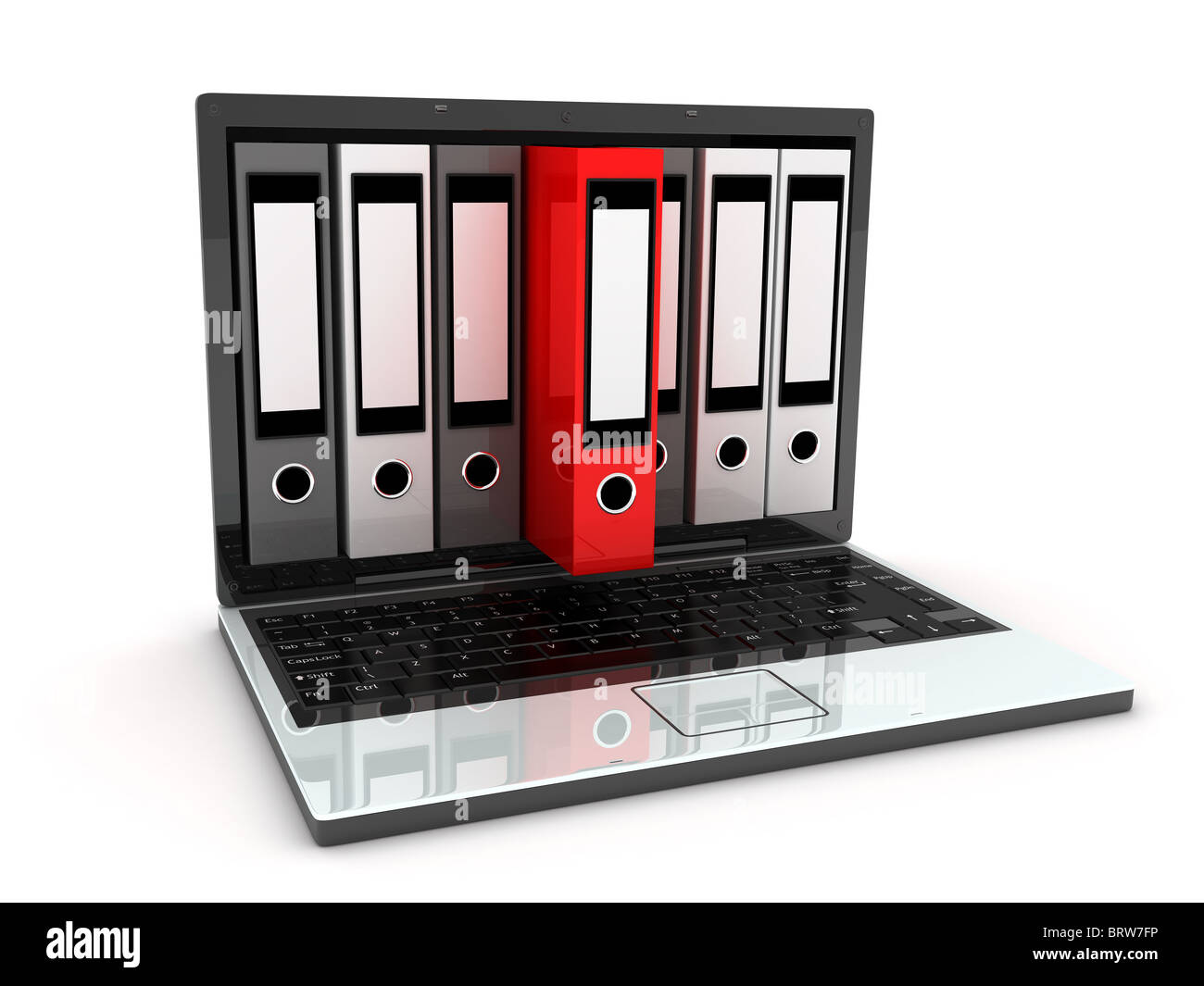 Abstrakte Laptop und Dateien (durchgeführt in 3d) Stockfoto