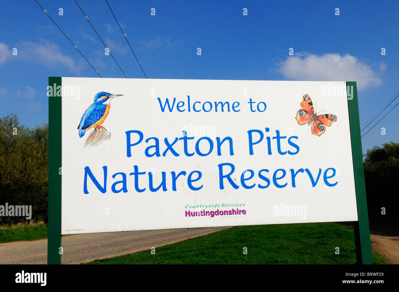 Willkommen Sie bei Paxton Gruben Naturschutzgebiet Zeichen, kleine Paxton, Cambridgeshire, England, UK Stockfoto