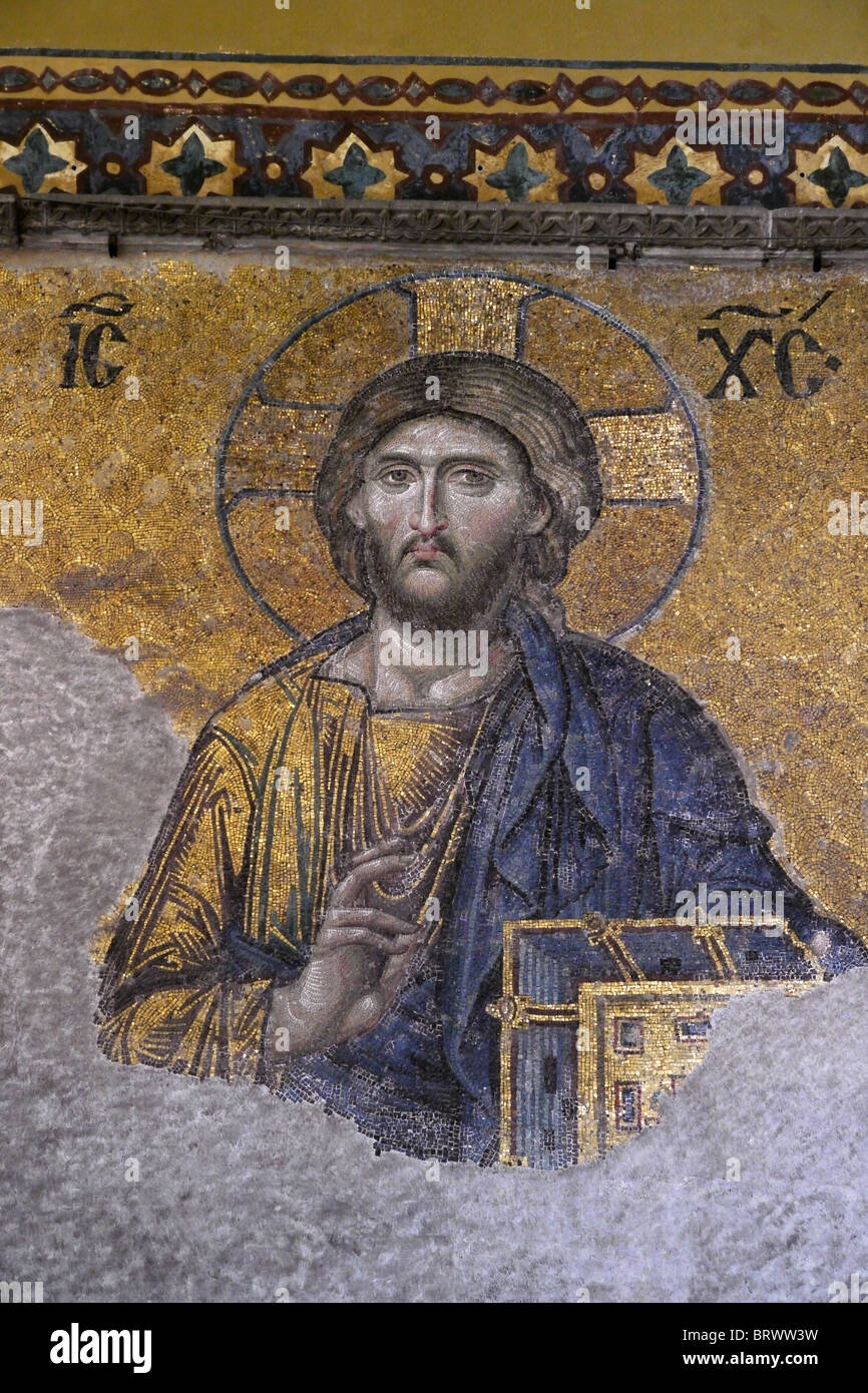 Türkei Interieur der Ayasofya Museum (Haghia Sophia) der Deësis Mosaik mit Christus als Herrscher. Foto: Sean Sprague Stockfoto