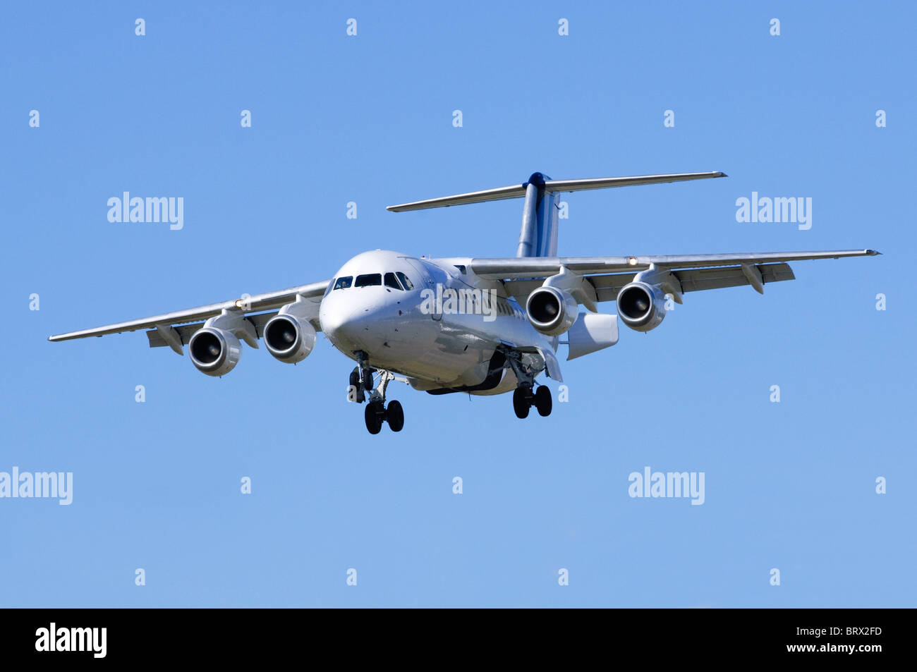 British Aerospace BAe 146-200 Landeanflug auf London Farnborough Airport von BAE Systems operiert Stockfoto