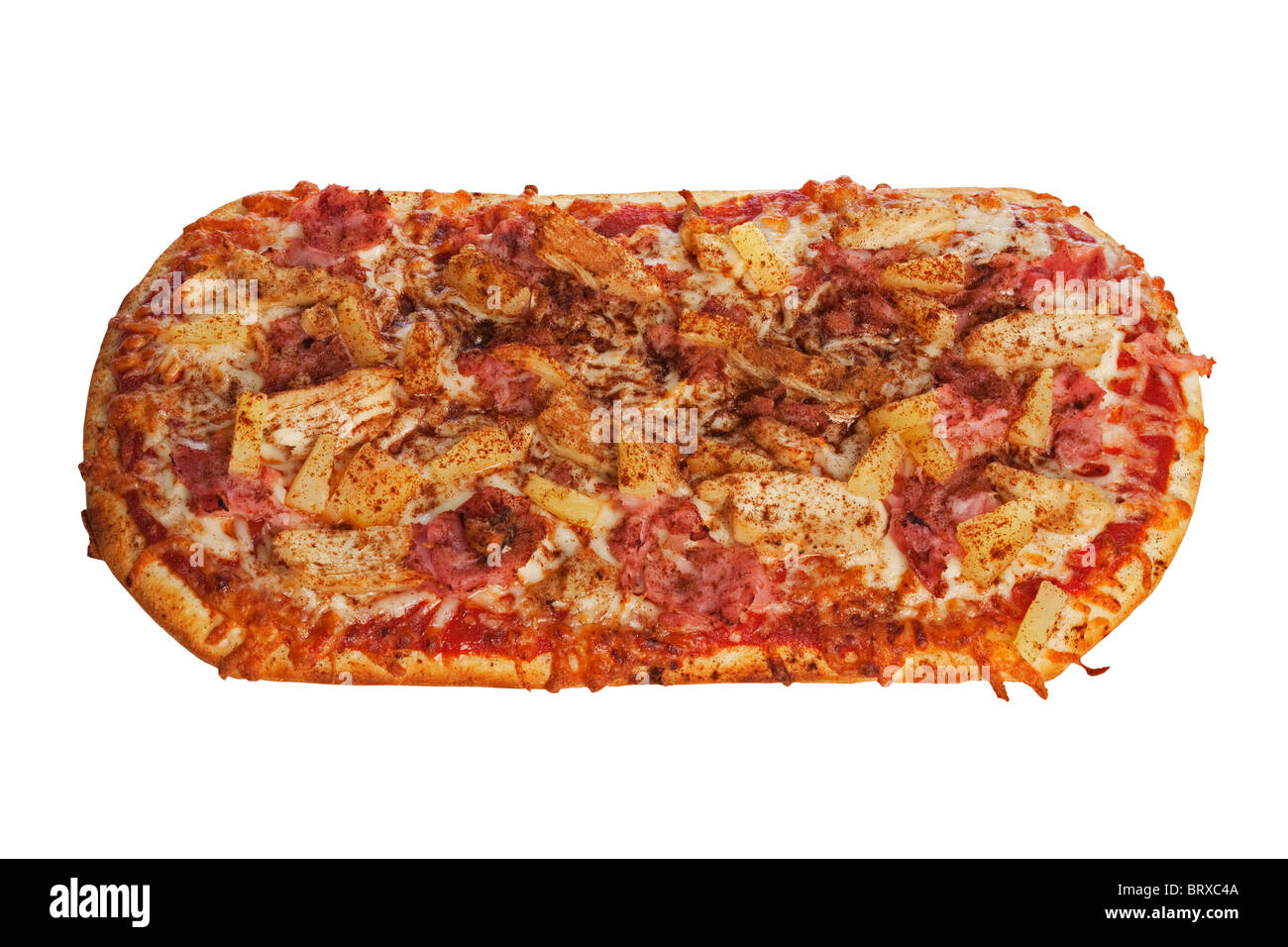 Hawaiianischen Stil Pizza isoliert auf einem weißen Hintergrund mit einem Beschneidungspfad Stockfoto