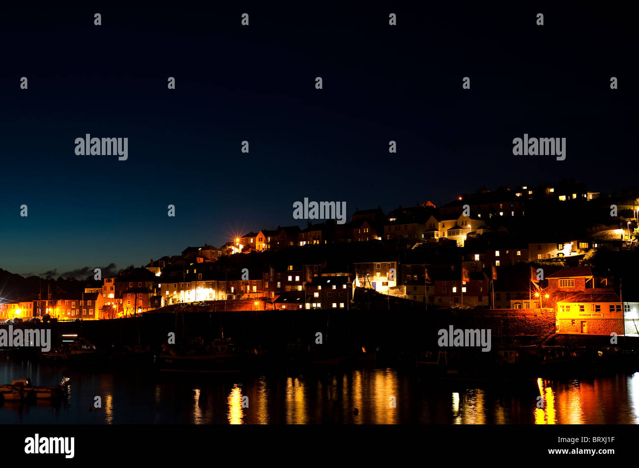 Mevagissey Hafen bei Nacht, Cornwall, Vereinigtes Königreich Stockfoto