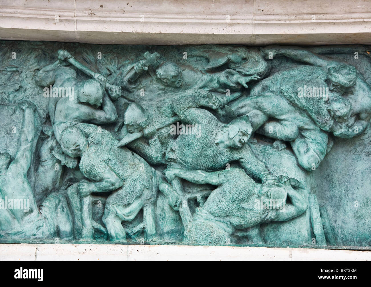 Nahaufnahme von einem Bronzerelief in Heroes Square zum UNESCO-Weltkulturerbe Budapest Ungarn Europa Stockfoto