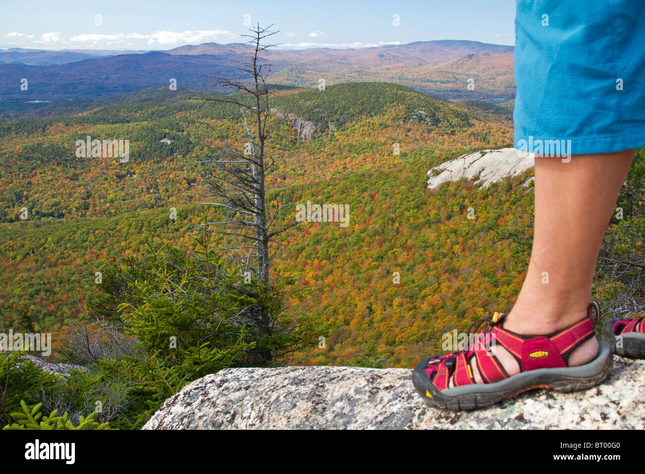 Eine malerische Aussicht auf die Landschaft beim Wandern in New Hampshire White Mountains, New England, mit Herbst Blätter im Hintergrund. Stockfoto